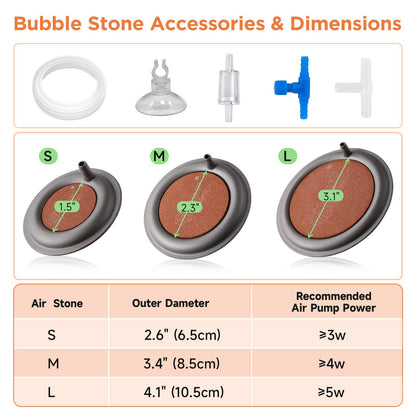hygger Aquarium Air Stone, 4.1 Inch Nano Air Stone Makes Super Tiny Bubbles, Ultra Quiet Dissolved Oxygen Diffuser Small Airstone with Stainless Steel Base for Aquarium, Fish Tank & Hydroponic