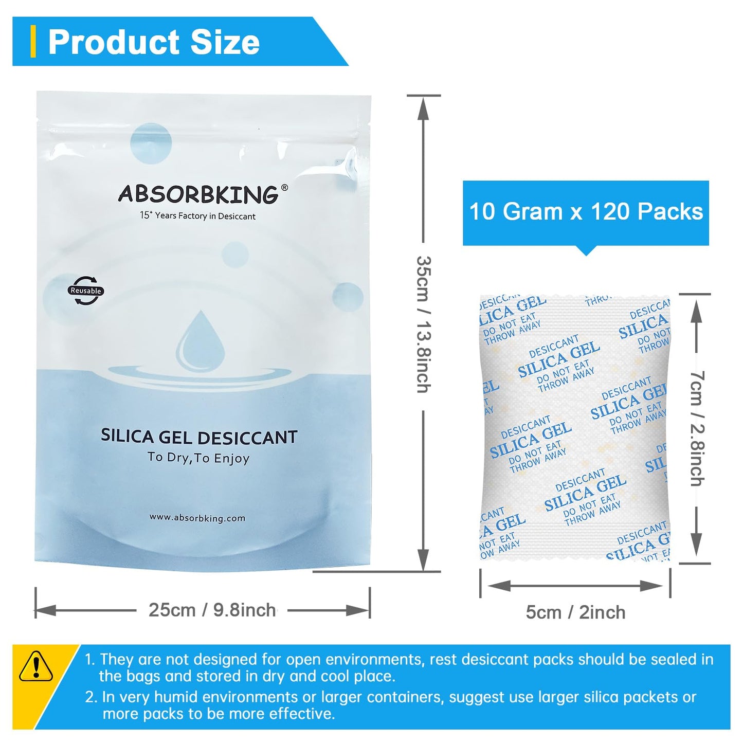 Silica Gel Packets - 10 Gram 120 Packs Moisture Absorbers, Food Grade Desiccant Packs for Storage, Premium Color Indicating Desiccant Packs for Storage, Widely Used for Foods, Electronics, Jewelry