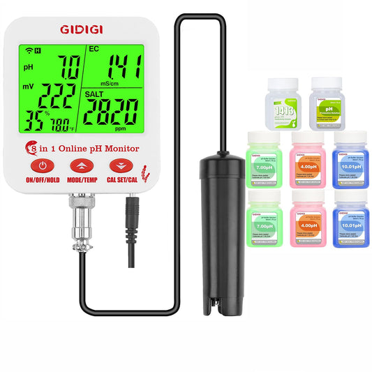 GIDIGI 8 in 1 pH Salt Monitor with Extra pH Calibration Kits