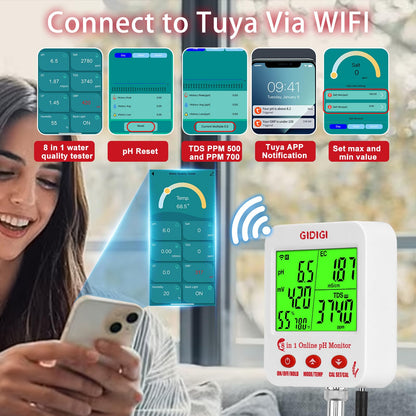GIDIGI 8 in 1 pH Salt Monitor with Extra pH Calibration Kits