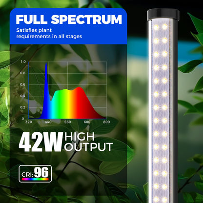 Barrina Standing Grow Light T10, 42W 5000K, Full Spectrum LED Plant Light for Indoor,Vertical Grow Light, Wide Coverage, 4FT Height with On/Off Switch and Tripod Floor Stand