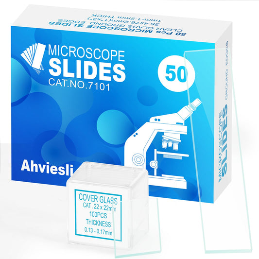 Microscope Slides and Covers Kit – 50 Blank Pre-Cleaned Glass Slides for Microscope, 100 Cover Slips, for Teachers, Students, Families, and Science Enthusiasts