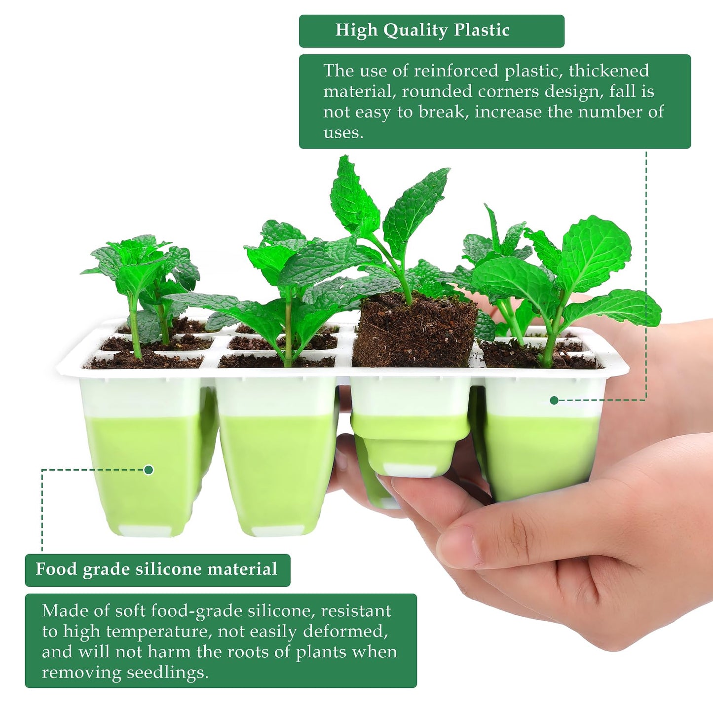 6pcs Seed Starter Kit, 72-Cell Silicone Plant Trays with Flexible Pop-Out Design for Indoor Gardening