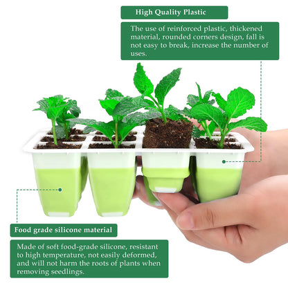 6pcs Seed Starter Kit, 72-Cell Silicone Plant Trays with Flexible Pop-Out Design for Indoor Gardening