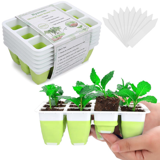 6pcs Seed Starter Kit, 72-Cell Silicone Plant Trays with Flexible Pop-Out Design for Indoor Gardening