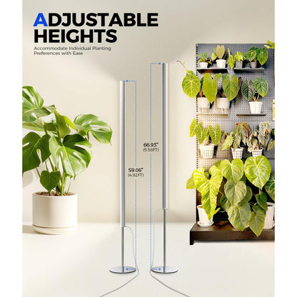 Barrina T1S Standing Grow Light for Indoor Plants with Timer, 65W 660nm High PPFD Tera Series Vertical Full Spectrum Grow Lights Adjustable Height 5FT-5.6FT, Foot Switch, Non-Glare Design, Silver