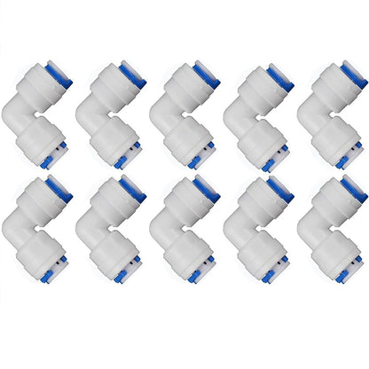 Lemoy 1/4 inch Tube to 1/4 inch Tube push fit elbow quick connect for RO water system Set Of 10