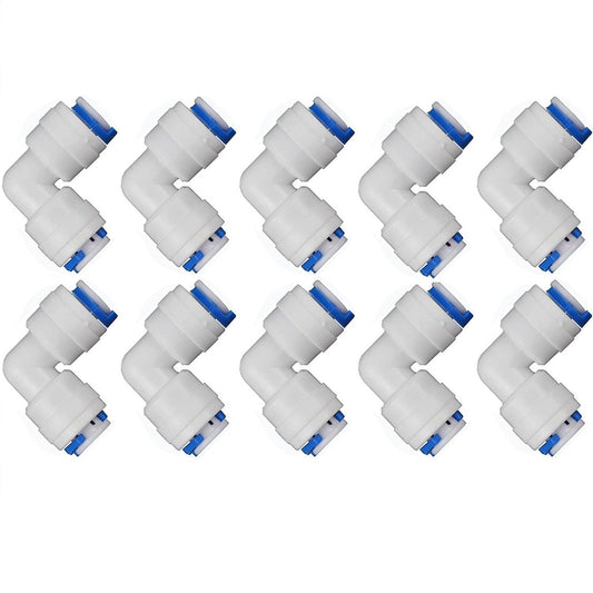 Lemoy 1/4 inch Tube to 1/4 inch Tube push fit elbow quick connect for RO water system Set Of 10