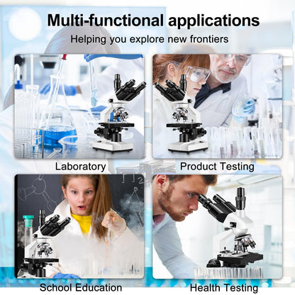 Trinocular Microscope 40X-5000X Magnification Laboratory Grade with Dual Mechanical Stage and HD USB Camera Microscope for Adults