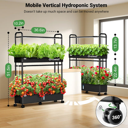 Growell Large Hydroponics Growing System Kit, 60 Pods Vertical Hydroponic Garden with 2 Light Modes Grow Light, Auto Circulating Water System, 32L Indoor Gardening System for Herb Vegetable Fruit