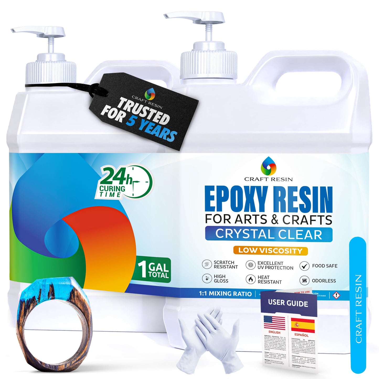 Craft Resin 1 Gallon Clear Epoxy Kit – Food Safe, UV Resistant, Beginner-Friendly