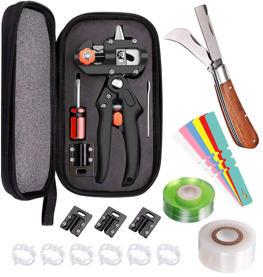 Professional Grafting Tool Kit - 3-in-1 Pruner with SK5 Blades, Grafting Knife, Tapes, Labels & Clips - Fruit Tree Grafting Supplies for Apples, Peaches, Grapes (Gardening Grafting Tools)