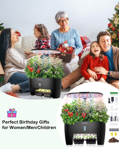 DRYADES Hydroponic Growing System Kit 16 Pods, Smart Herb Garden with Sprout Mode Can Seedling in Advance & 24W Full Spectrum LED Grow Light, Indoor Garden Planter for Home/Office/School (Black)