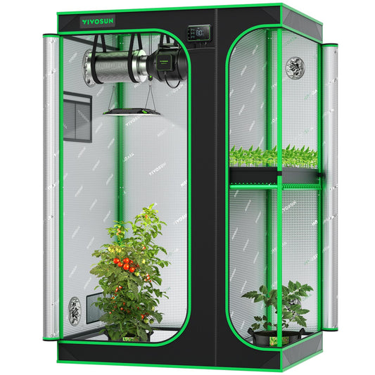 VIVOSUN 2-in-1 4x3 Grow Tent, 48"x36"x72" High Reflective Mylar with Multi-Chamber and Floor Tray for Hydroponic Indoor Plant