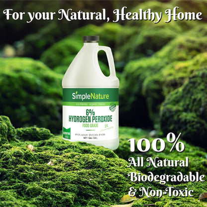 SimpleNature 6% Food Grade Hydrogen Peroxide Solution - 1 Gallon - Natural Multipurpose Cleaner - Made in USA - Ideal for Commercial, Residential, Kitchen, Bath, Laundry, and More - Ecofriendly