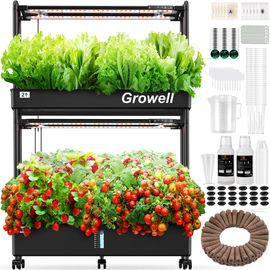 Growell Large Hydroponics Growing System Kit, 60 Pods Vertical Hydroponic Garden with 2 Light Modes Grow Light, Auto Circulating Water System, 32L Indoor Gardening System for Herb Vegetable Fruit