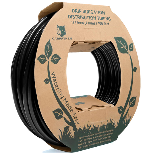 CARPATHEN 1/4 Drip Irrigation Tubing - 100 ft Black Drip Irrigation Hose Perfect for DIY Garden Irrigation System, Hydroponics, Misting Tubing, or as Blank Distribution Tubing for Any Garden Project