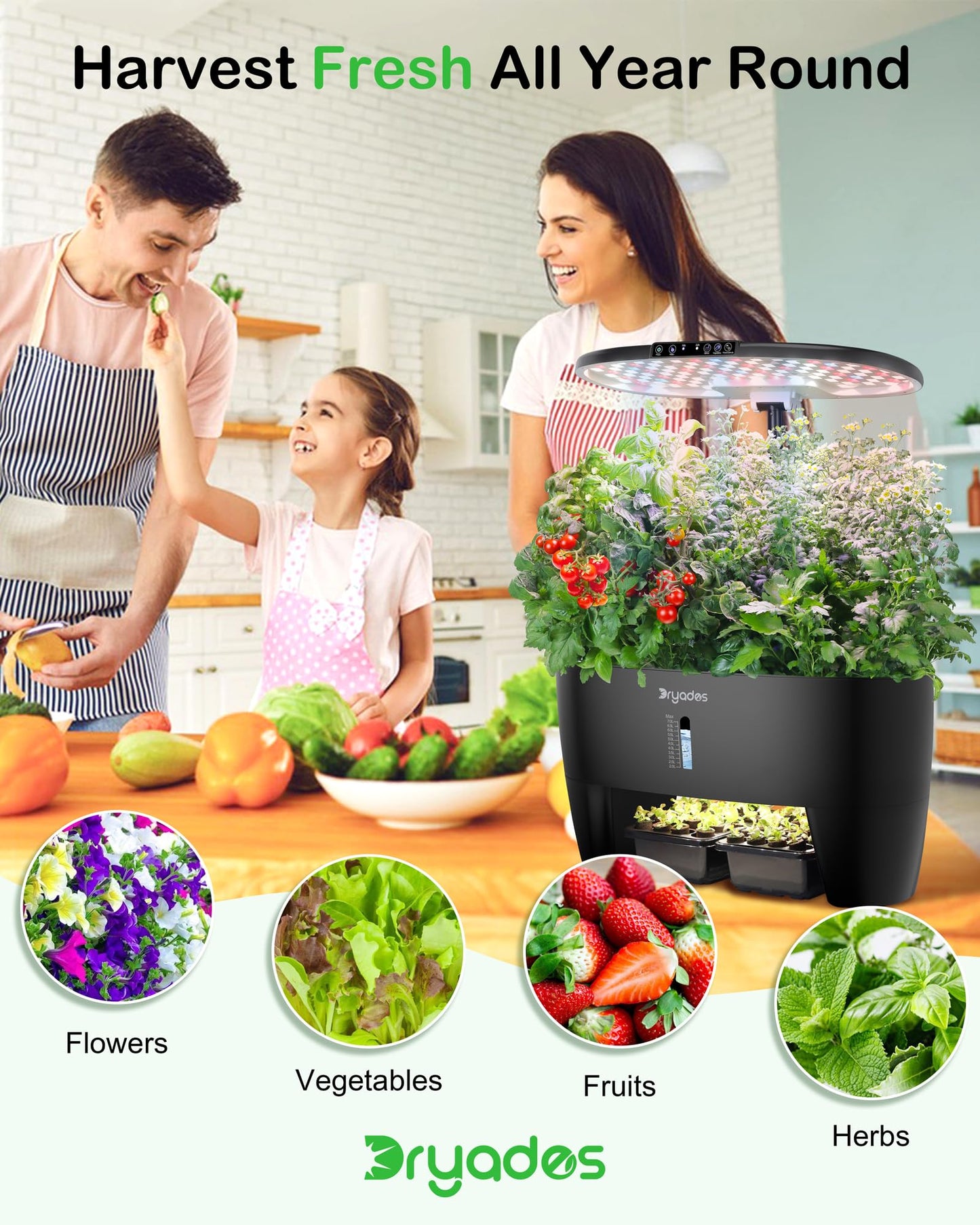 DRYADES Hydroponic Growing System Kit 16 Pods, Smart Herb Garden with Sprout Mode Can Seedling in Advance & 24W Full Spectrum LED Grow Light, Indoor Garden Planter for Home/Office/School (Black)