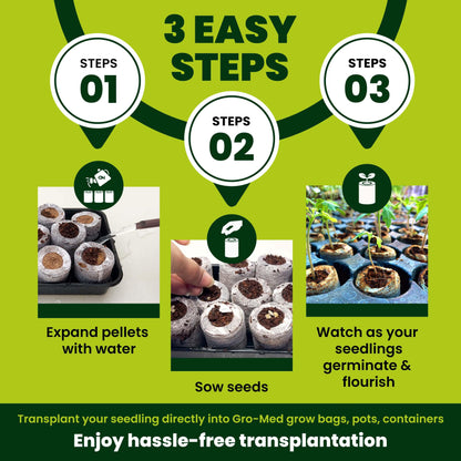 Gro-Med Organic Coco Coir Seed Starter Pellets NPK Enriched 50 Pcs, 35mm Perfect to Grow Herbs, Vegetables, Flowers,Fruits Seedlings, Compressed Coconut Coir Soil Plugs - Easy to Transplant in Pot