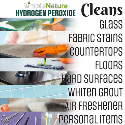 SimpleNature 6% Food Grade Hydrogen Peroxide Solution - 1 Gallon - Natural Multipurpose Cleaner - Made in USA - Ideal for Commercial, Residential, Kitchen, Bath, Laundry, and More - Ecofriendly