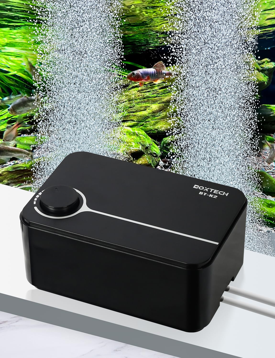 UPETTOOLS Aquarium Air Pump, Ultra-Quiet Powerful Fish Tank Bubbler Aerator 5W 4L/min, Adjustable Dual Outlet Air Pump for Fish Tank 10-180 Gallon