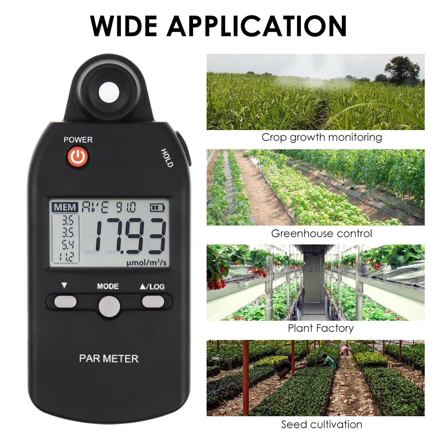 Quantum PAR Meter Full-Spectrum High Precision PPFD Tester for Photosynthetic Activity of Indoor and Outdoor Plants 400-700nm Light Lux Tester