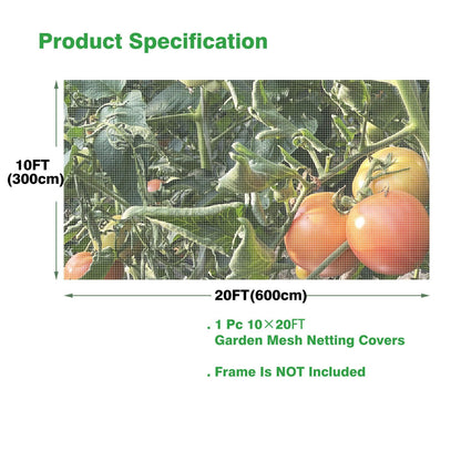 Garden Netting, 10'x20' Ultra Fine Insect Netting for Plants Trees Vegetables, Mesh Protection Netting Fruits Flowers Crops Greenhouse Row Covers Raised Beds Bug Screen Barrier Net