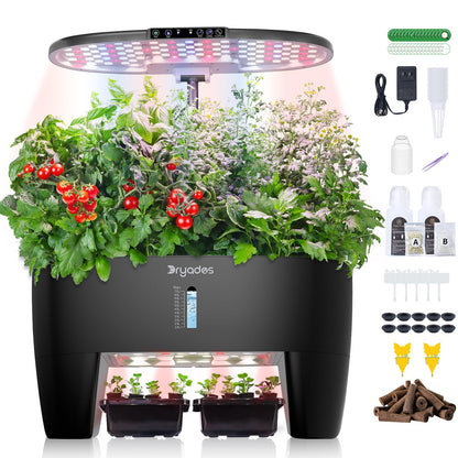DRYADES Hydroponic Growing System Kit 16 Pods, Smart Herb Garden with Sprout Mode Can Seedling in Advance & 24W Full Spectrum LED Grow Light, Indoor Garden Planter for Home/Office/School (Black)