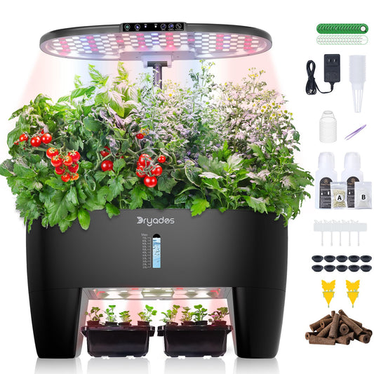 DRYADES Hydroponic Growing System Kit 16 Pods, Smart Herb Garden with Sprout Mode Can Seedling in Advance & 24W Full Spectrum LED Grow Light, Indoor Garden Planter for Home/Office/School (Black)