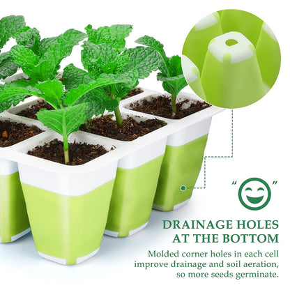 6pcs Seed Starter Kit, 72-Cell Silicone Plant Trays with Flexible Pop-Out Design for Indoor Gardening